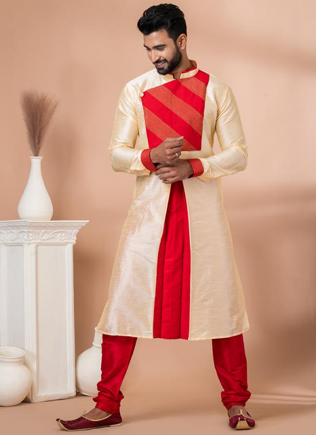 Banarasi Dhupion Golden Festival Wear Embroidery Work Kurta Pajama